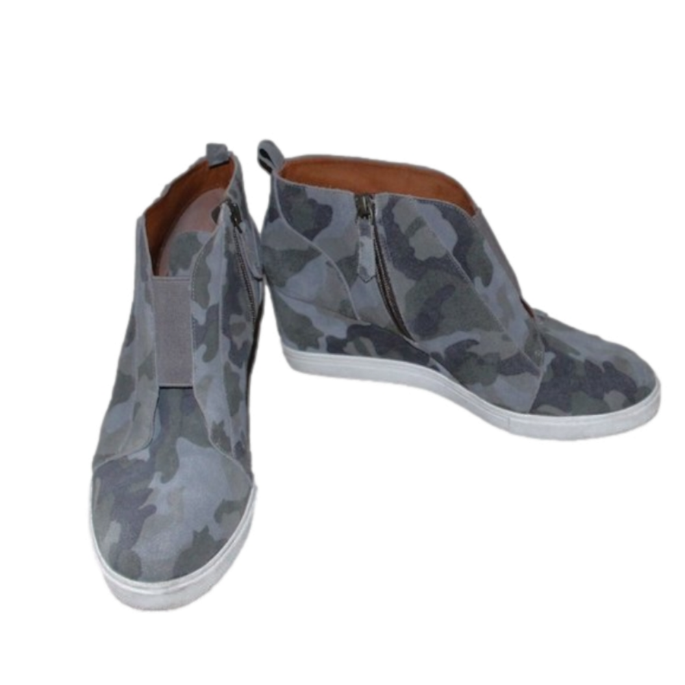 11a EC LADIES WEDGE SNEAKERS BY LINEA PAOLO - 10 1/2 M - CAMMO LEATHER